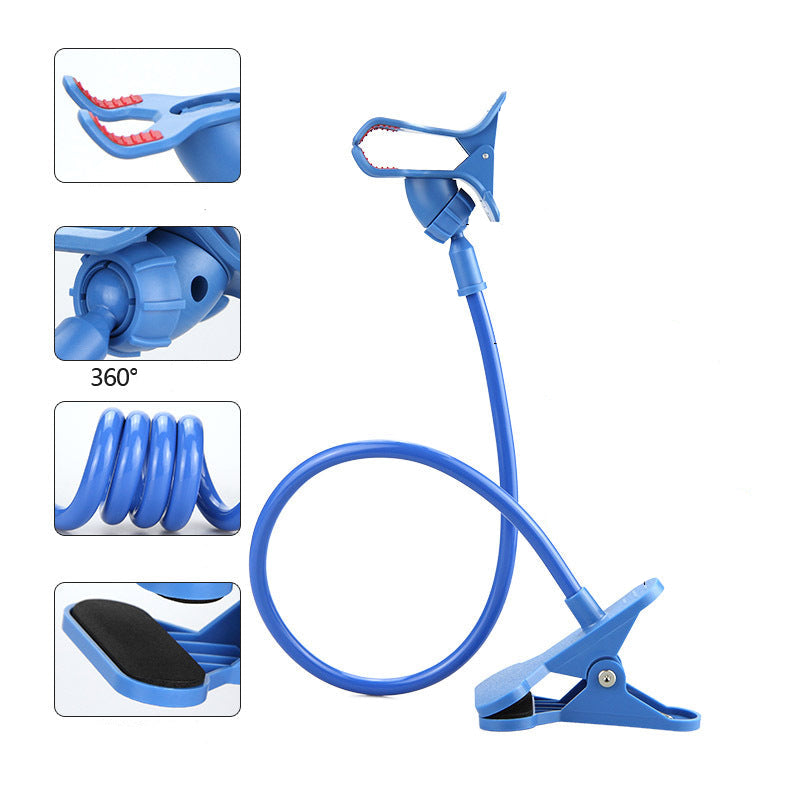 Blue phone holder with features highlighted on a white background