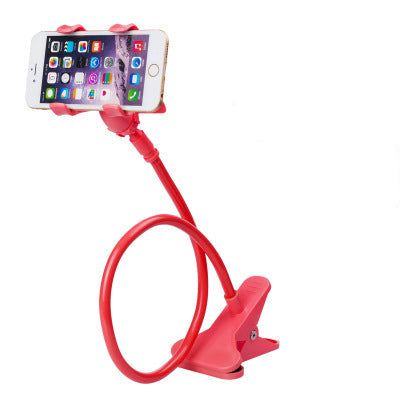 Red phone holder with a smartphone on a white background