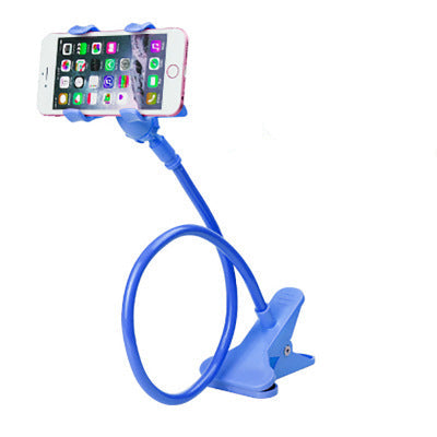 Blue phone holder with a smartphone on a white background