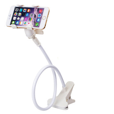 White phone holder with smartphone on a white background