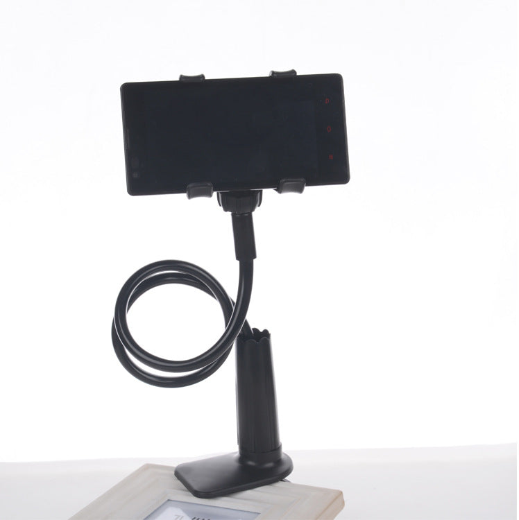 Black smartphone holder with flexible arm on a white background