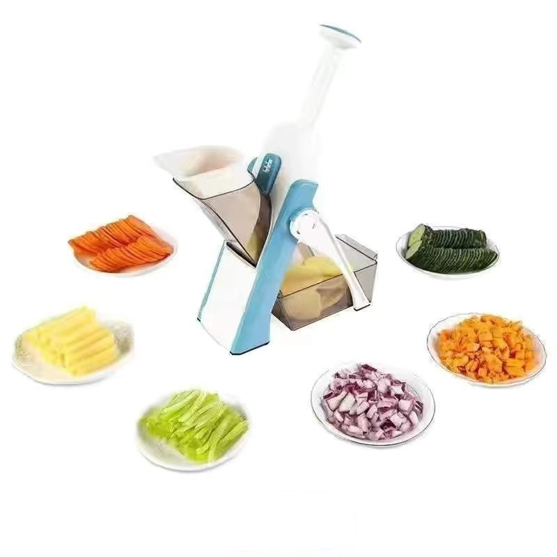 Vegetable peeler with sliced vegetables on a white background