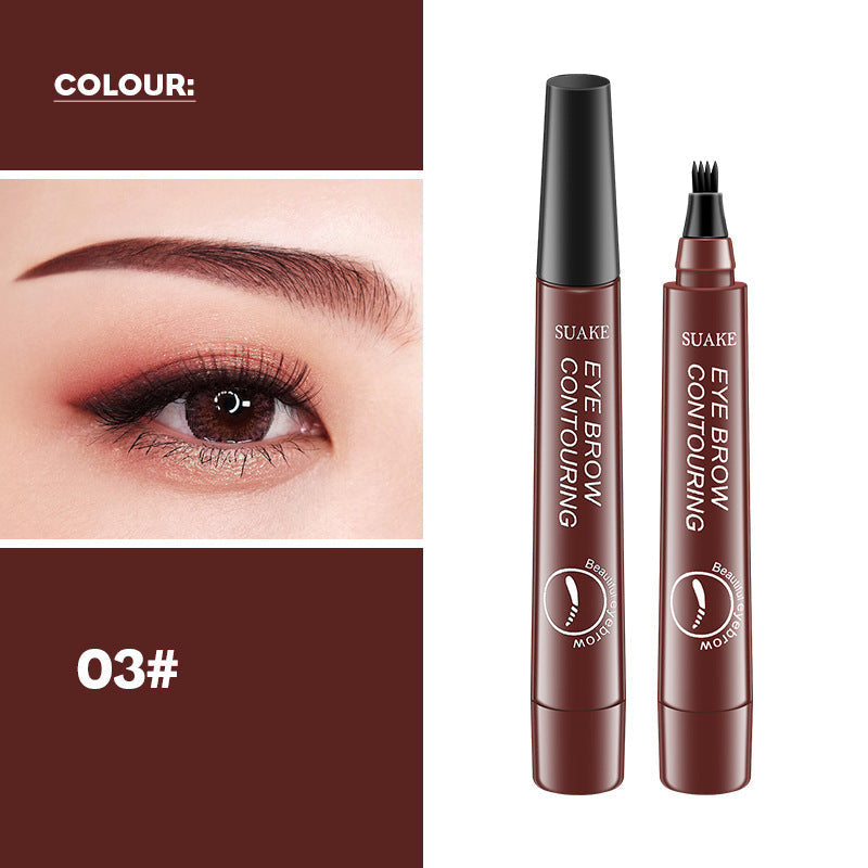 4 Tips Eyebrow Tattoo Pencil with an eye close-up and product packaging on a white background.