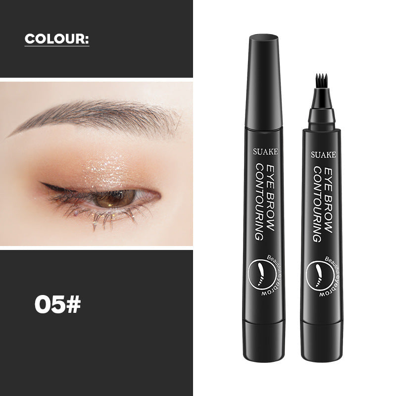 Eyebrow contouring product with close-up of eye and text on a white background