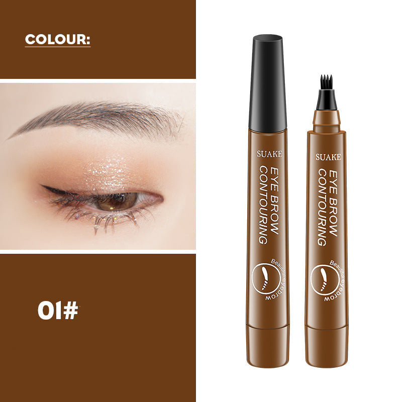 Eyebrow contouring product with close-up of eye and color swatch on a white background